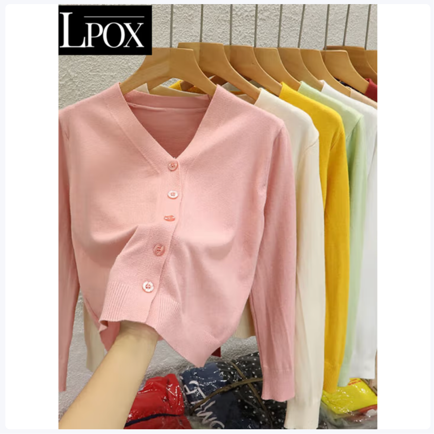 LPOXV领短款针织开衫外套女2025秋装新款色外搭毛衣长袖针织衫 粉色 M 建议90-100斤