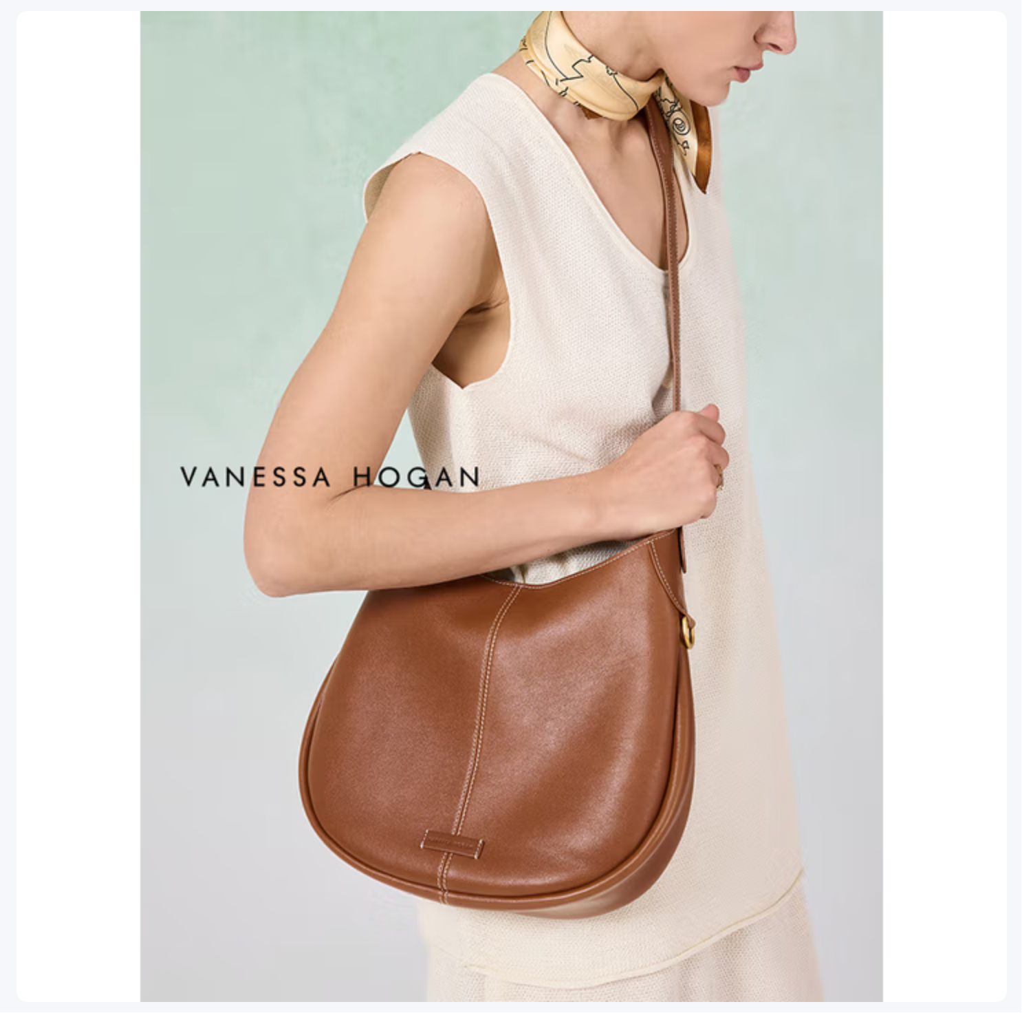 VANESSA HOGAN【高端线】VH女包以安半月包头层植鞣牛皮hobo包柔软大容量单肩包 美拉德棕 (附赠精美礼盒)